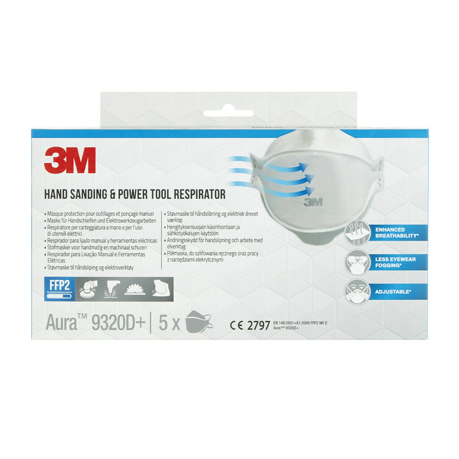 ANDNINGSSKYDD AURA 9320D+ FFP2 3M FILTRERANDE 5-P